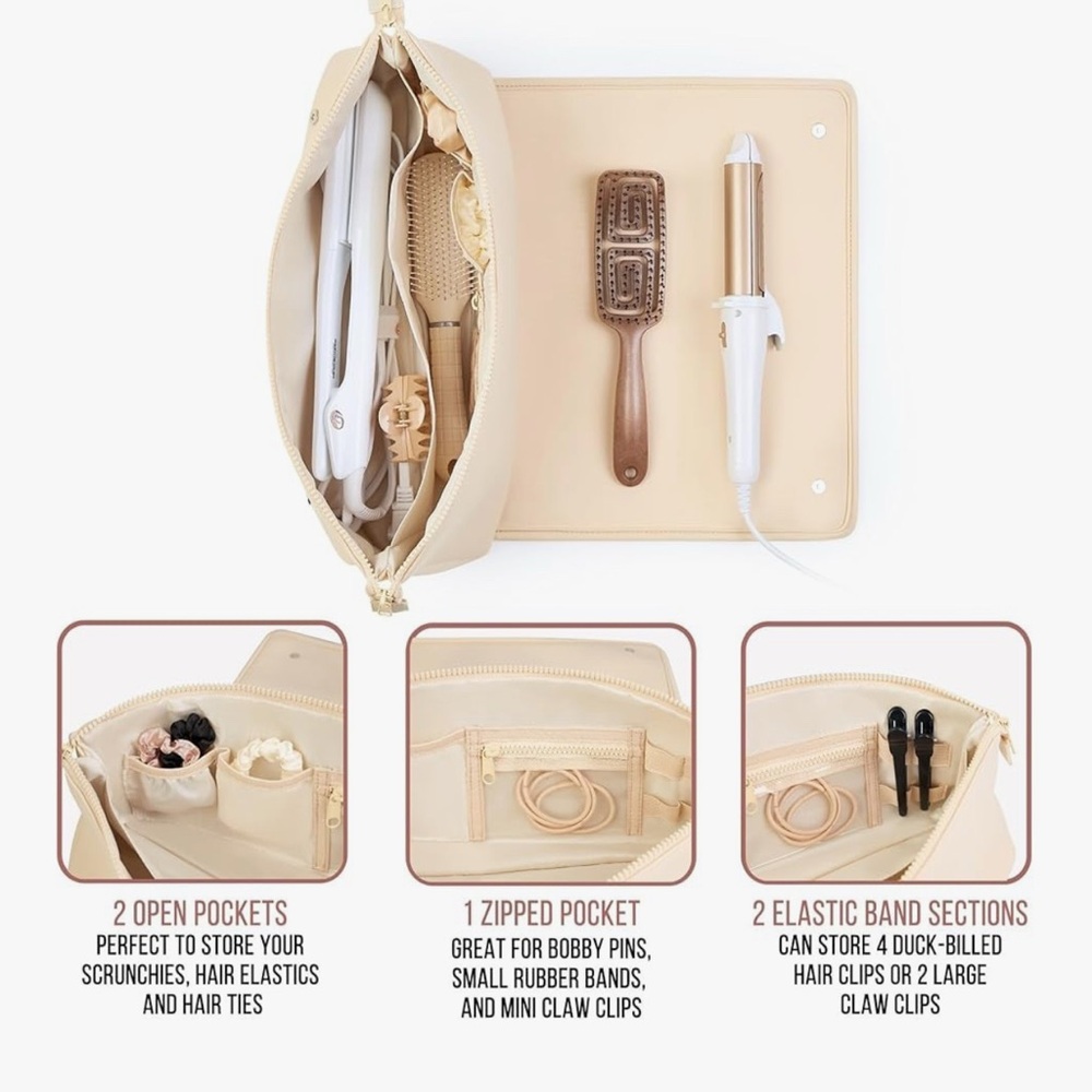 Beige Hair Tool Organizer with Pockets